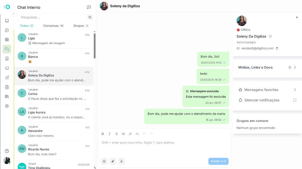 Chat interno do Digiliza Chat